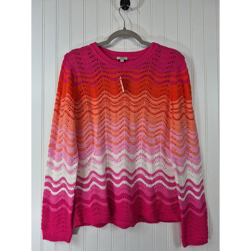 NWT Talbots Ombre Wave Pointelle Knit Crochet Sweater Pink Orange
Large Petite
